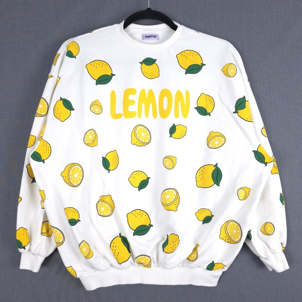 PUNYUS Lemon Sweatshirt Size 4‎ 12-14 All Over Print Pullover Naomi Watanabe
